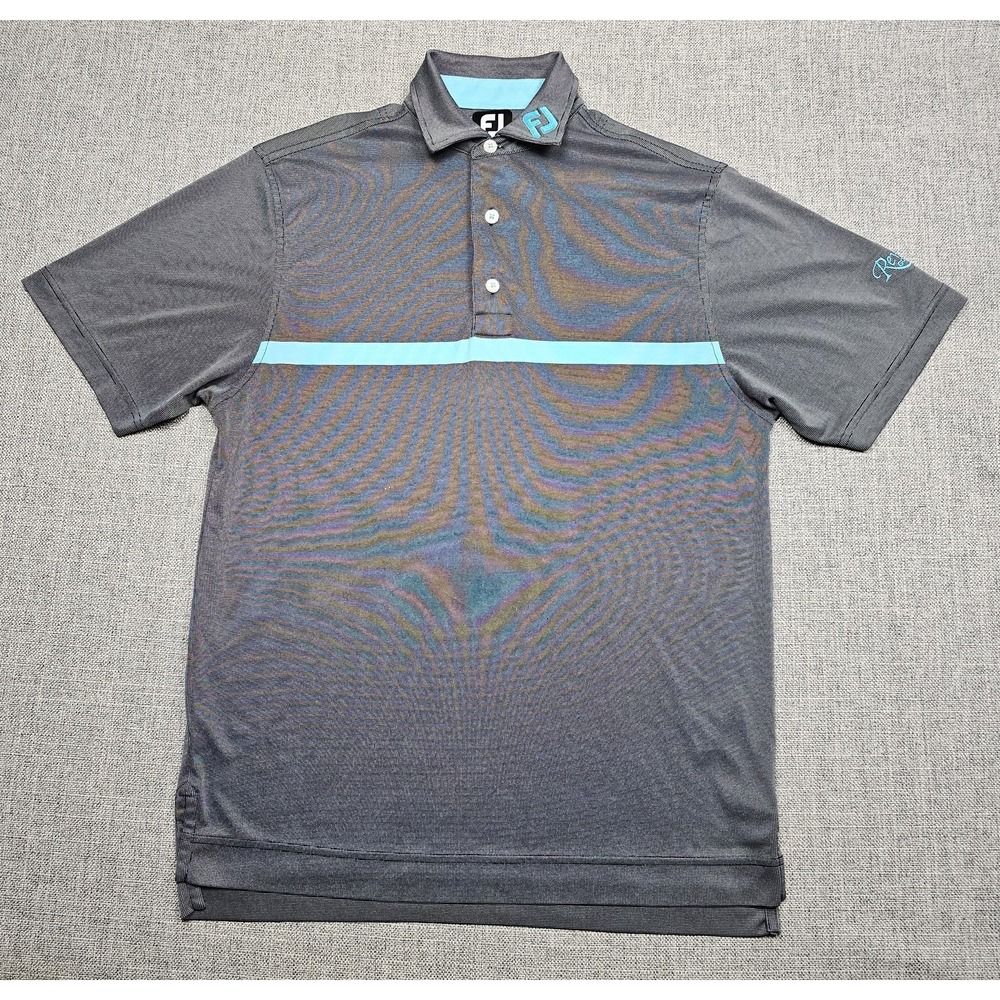 FootJoy Polo‎ Shirt Mens Small Gray Blue Revere Golf Club Tour Logo Performance